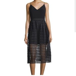 Cynthia Rowley black minidress with full skirt cage overlay
